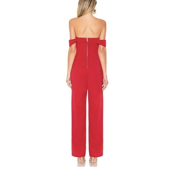 NWT L'Acadamie Red Cutout Jumpsuit  Small Off Shoulder Wide Leg - Picture 2 of 4